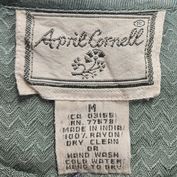 April Cornell Front Tie Button Up Sage Green Top 3/4 Sleeve Blouse Size Medium - Picture 8 of 13